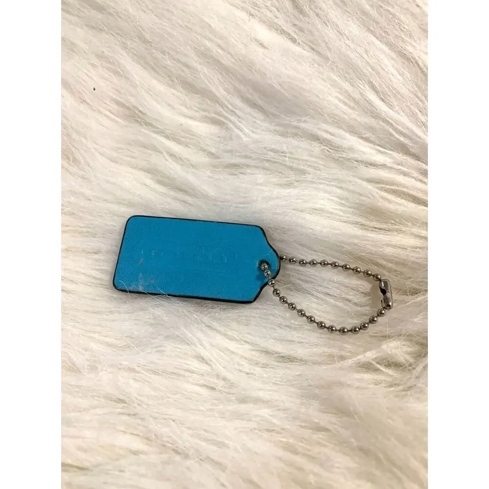 Authentic COACH Turquoise Blue Leather Lozenge Hang Tag Purse Charm 2